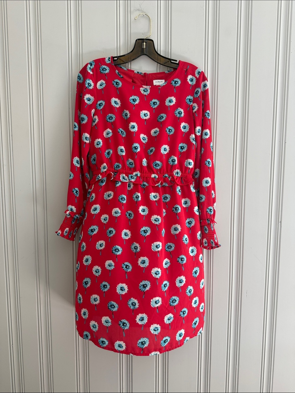 J. Crew Red Shift Dress with Teal Floral Print